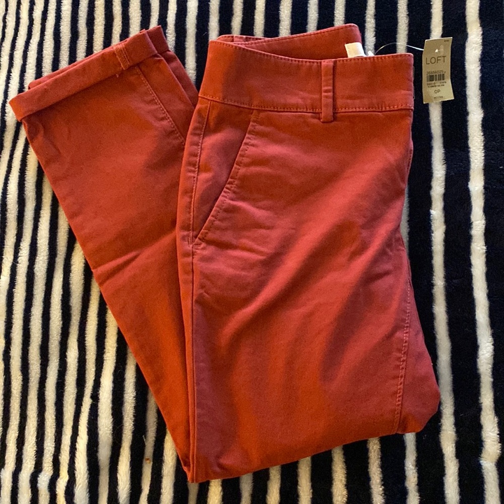 NWT Loft Girlfriend Chino Trouser Burgundy Size 0P